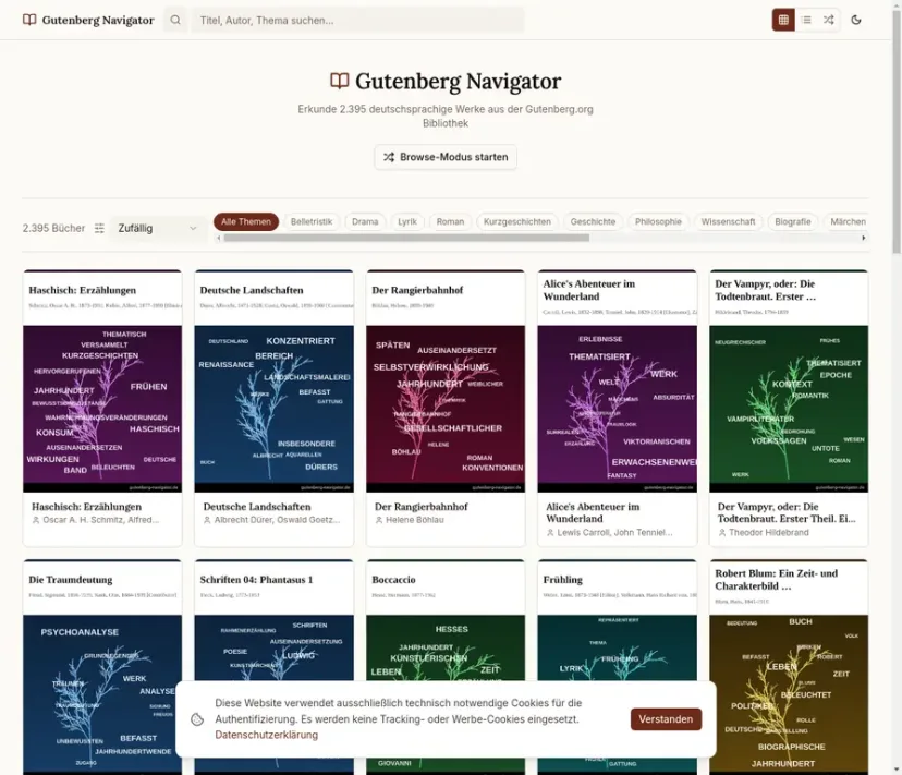 Screenshot der Website Gutenberg Navigator