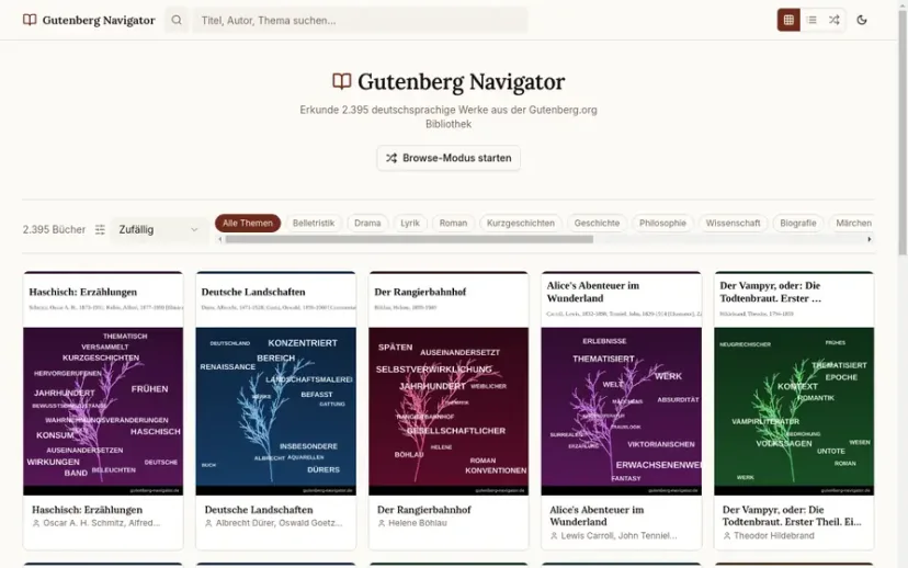Screenshot der Website Gutenberg Navigator