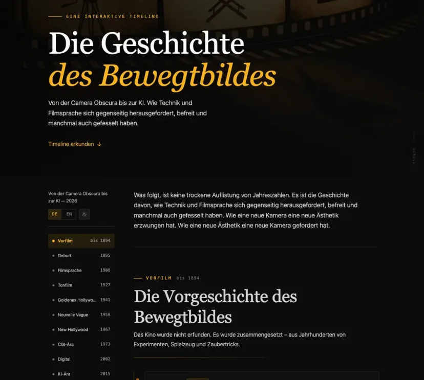 Screenshot der Website Film History