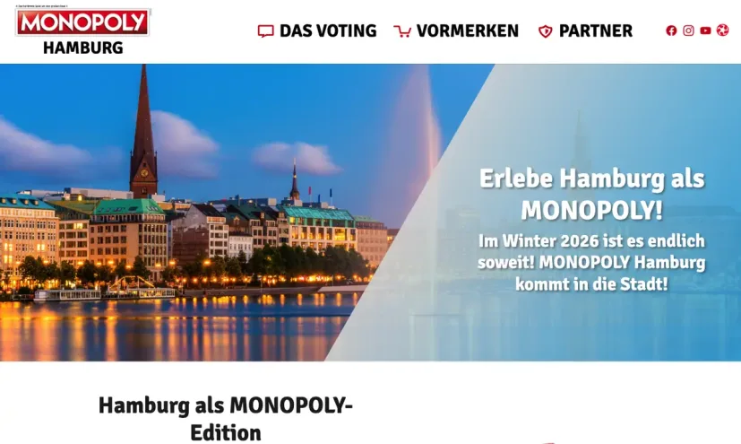 Screenshot der Website Monopoly Hamburg