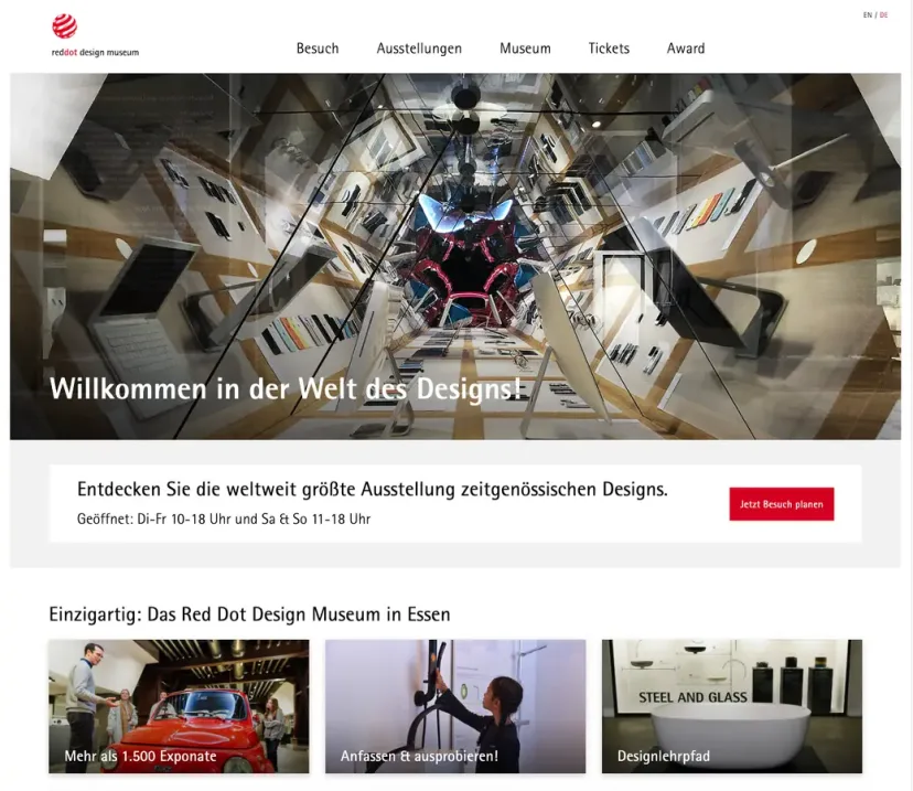 Screenshot der Website Red Dot Design Museum Essen