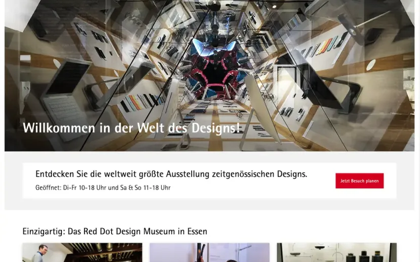 Screenshot der Website Red Dot Design Museum Essen
