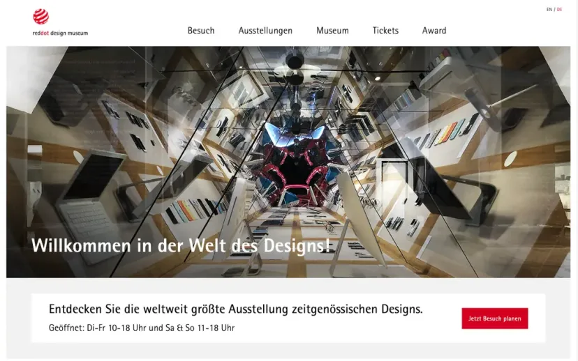 Screenshot der Website Red Dot Design Museum Essen